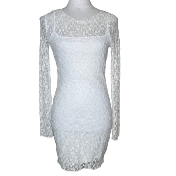 Jessica Simpson Floral Lace Long Sleeve Mini Dress White Sz Sm Romantic - Picture 1 of 8